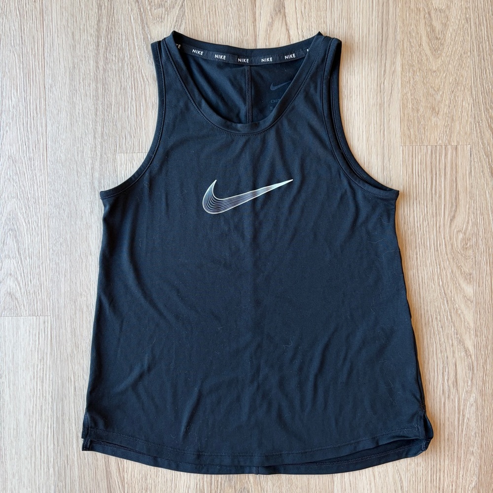 Youth Nike Dri Fit Black Tank with white Swoosh